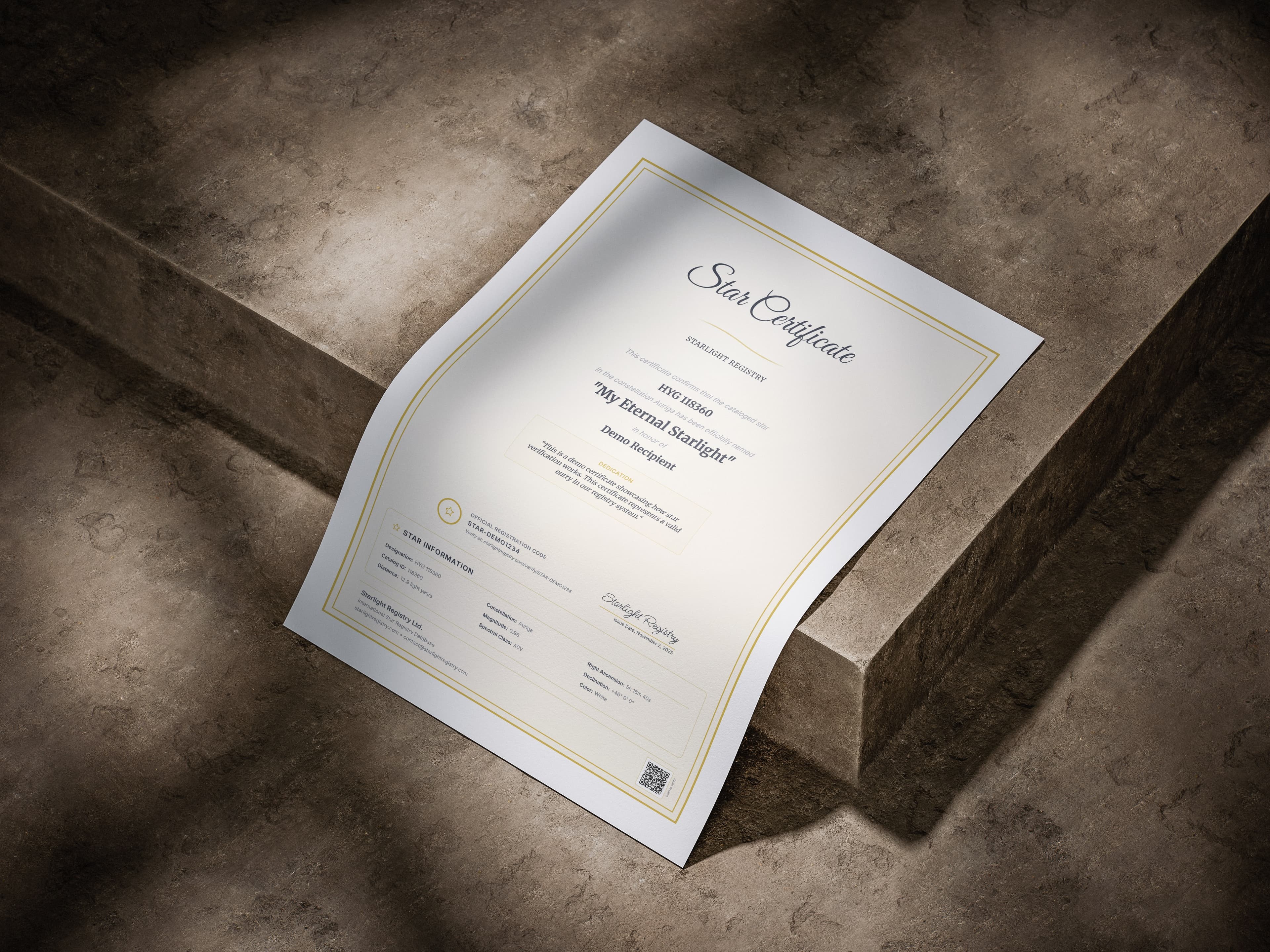 Beautiful star certificate - perfect Christmas gift