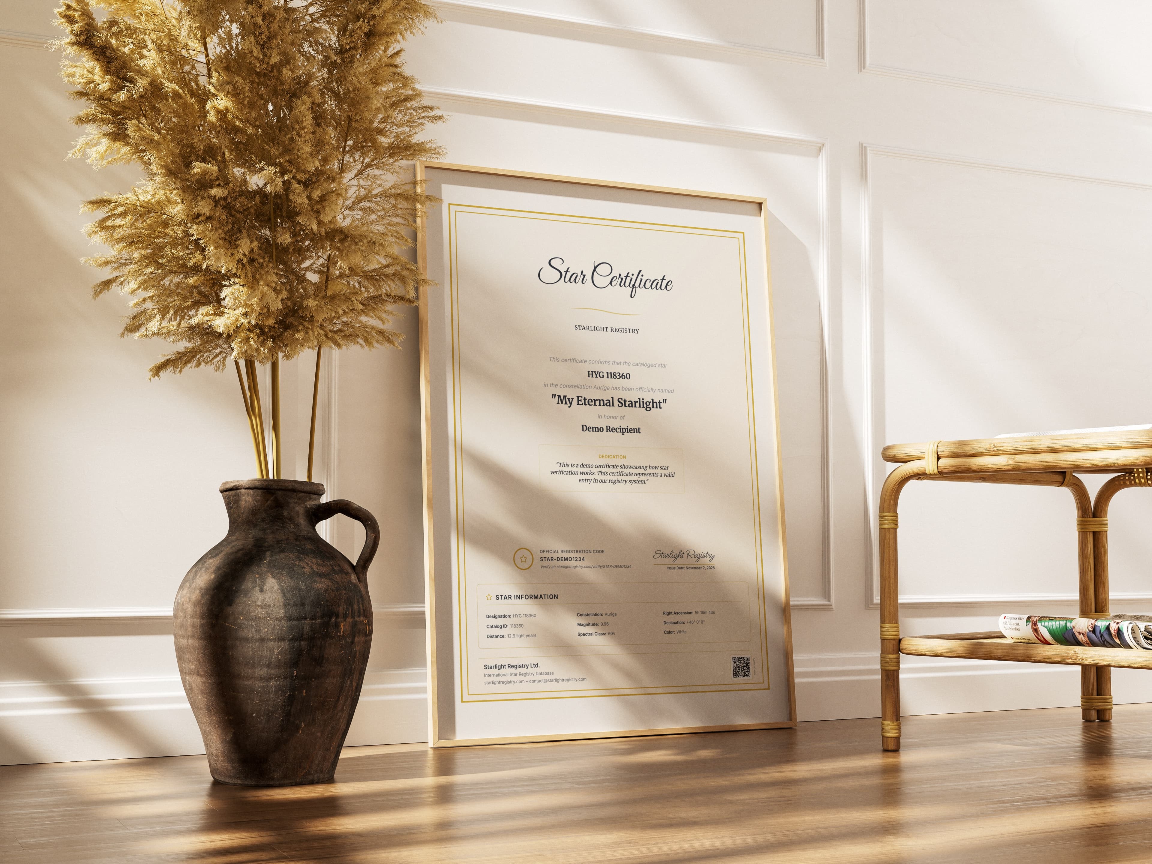 Elegant star certificate frame - perfect unique gift